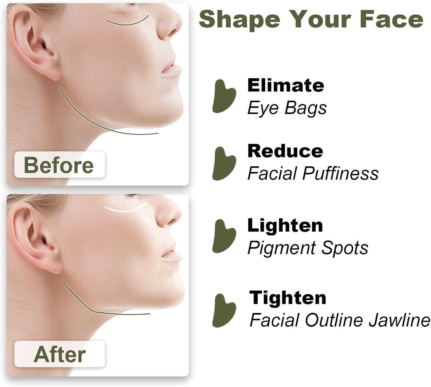 Gua Sha Facial Massage Tools - Jade Spa Kit for Skin Care, Puffiness Reduction, and Muscle Tension Relief