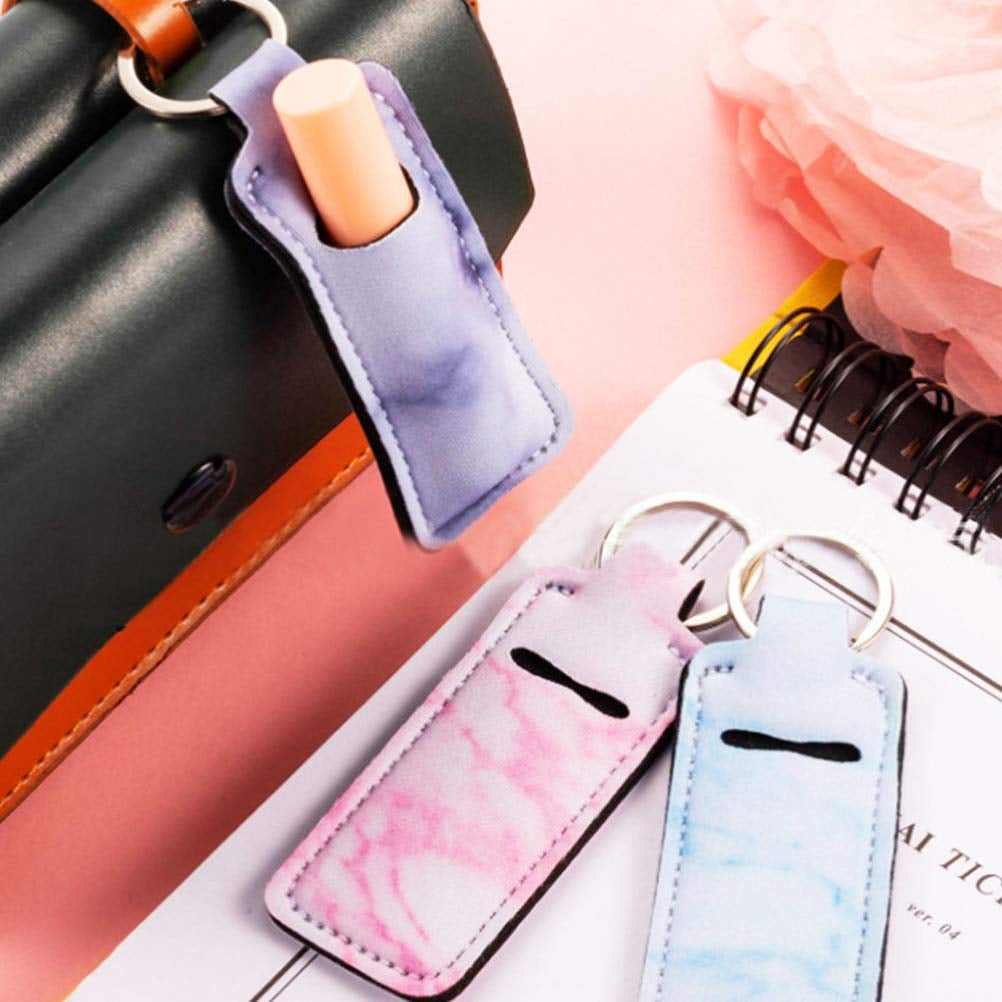 Set of 3 Keychain Holders for Chapsticks and Lip Balm - Stylish Lipstick Holders in Pink, Blue, and Grey