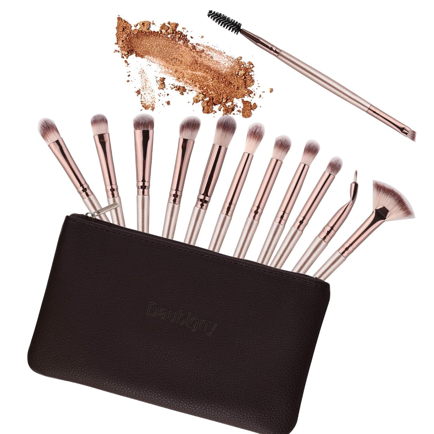 Professional 12-Piece Eye Makeup Brush Set with Carrying Bag - Includes Eyeshadow, Concealer, Eyebrow, Foundation, and Powder Brushes in Champagne Gold