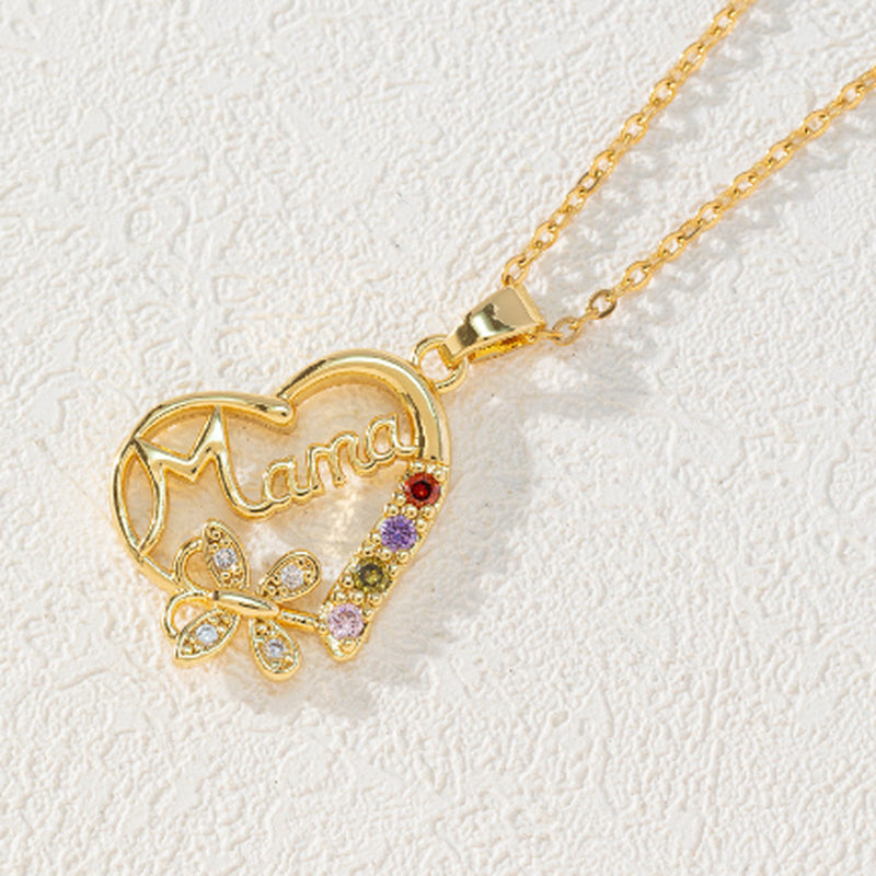 Mother'S Day Gift Hollow Heart English Letter Love Mom Rhinestone Butterfly Finger Ring Jewelry Gift