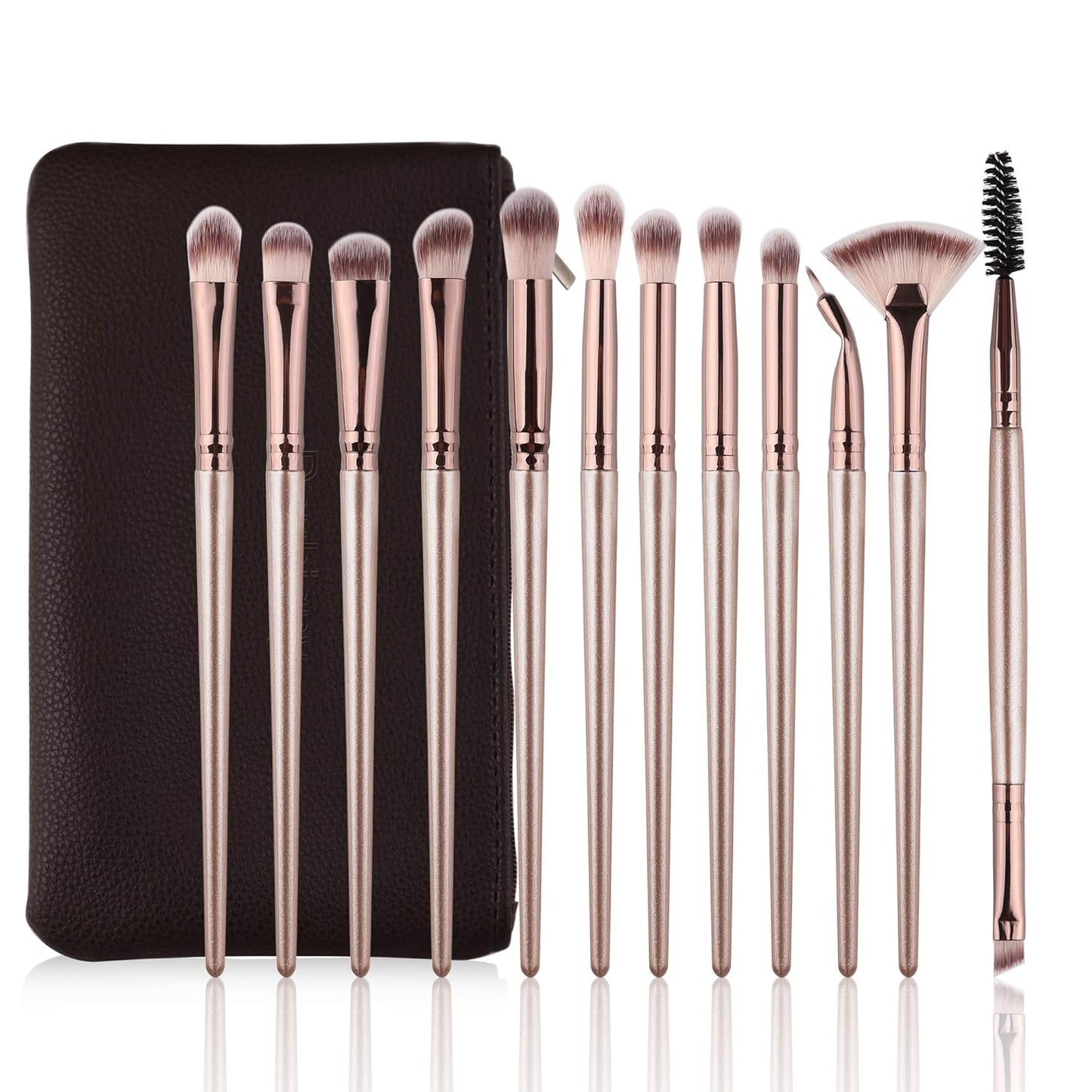 Professional 12-Piece Eye Makeup Brush Set with Carrying Bag - Includes Eyeshadow, Concealer, Eyebrow, Foundation, and Powder Brushes in Champagne Gold