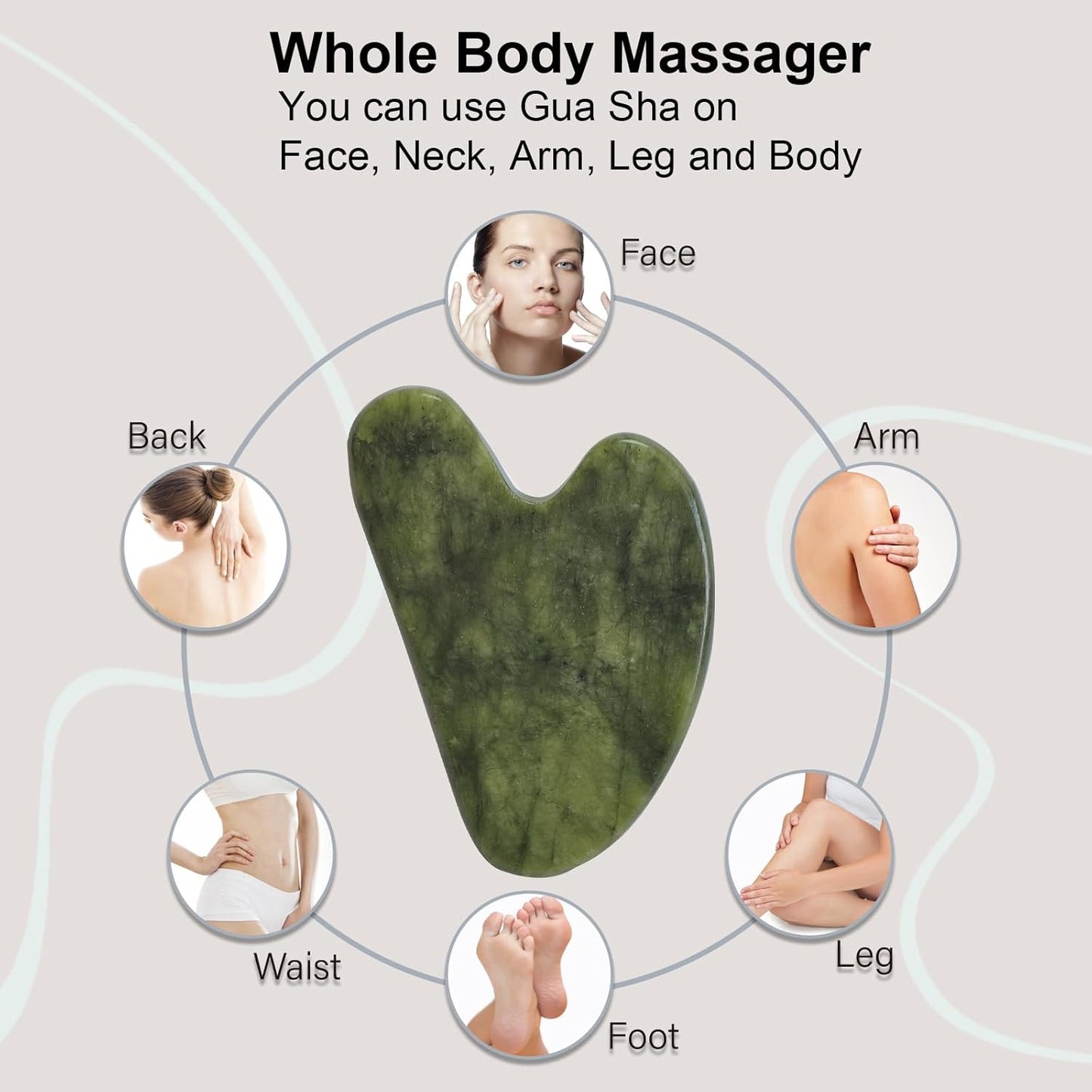 Gua Sha Facial Massage Tools - Jade Spa Kit for Skin Care, Puffiness Reduction, and Muscle Tension Relief