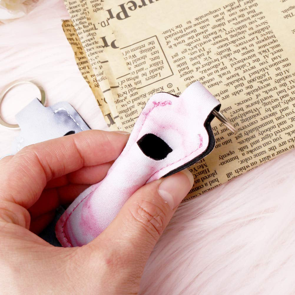 Set of 3 Keychain Holders for Chapsticks and Lip Balm - Stylish Lipstick Holders in Pink, Blue, and Grey