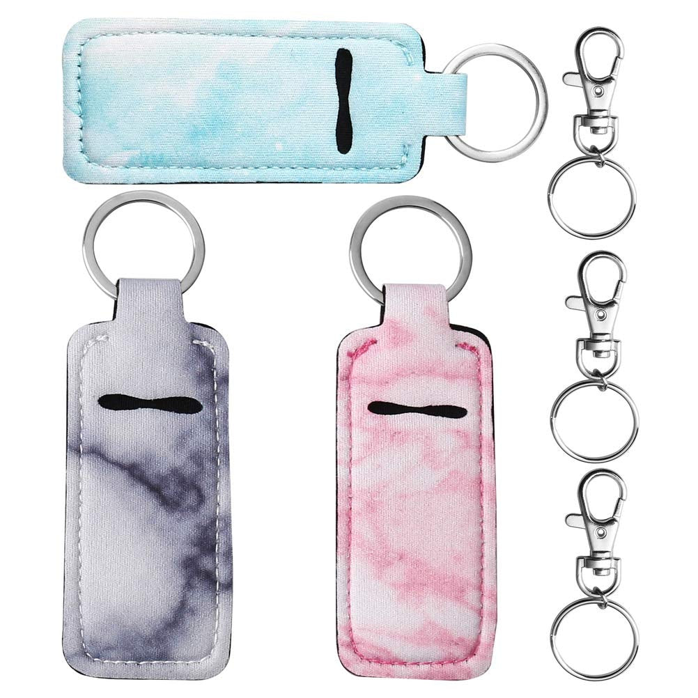 Set of 3 Keychain Holders for Chapsticks and Lip Balm - Stylish Lipstick Holders in Pink, Blue, and Grey