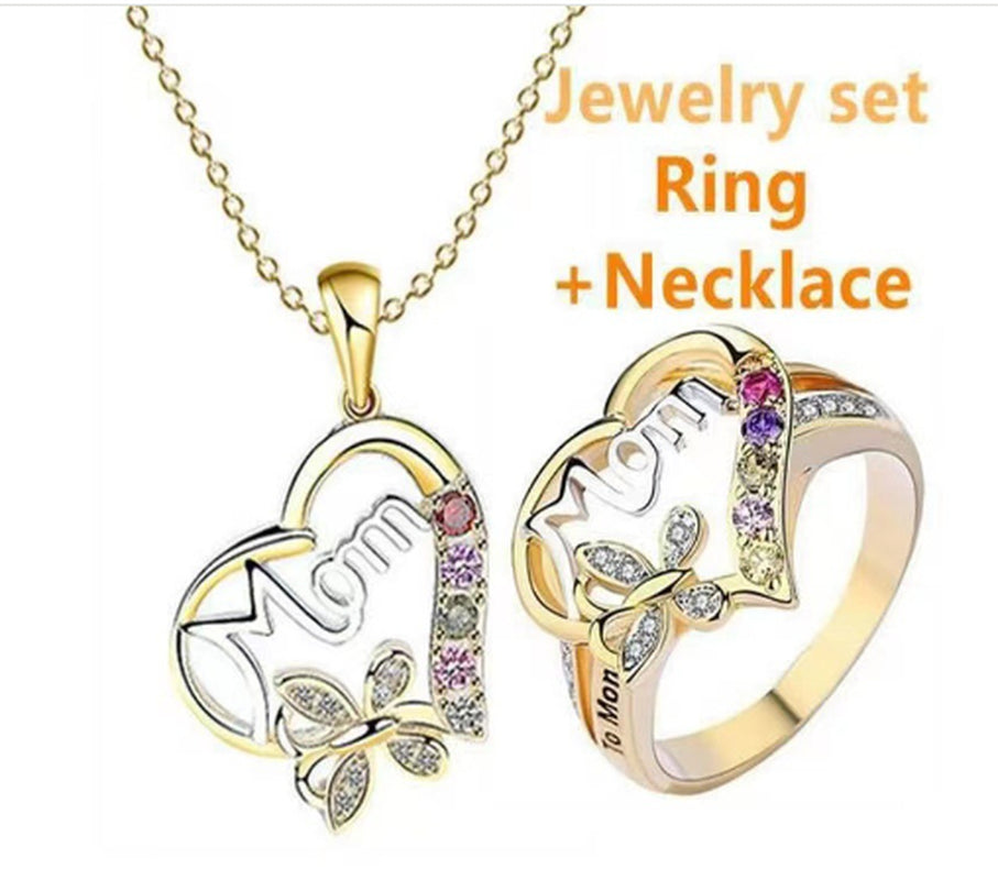 Mother'S Day Gift Hollow Heart English Letter Love Mom Rhinestone Butterfly Finger Ring Jewelry Gift