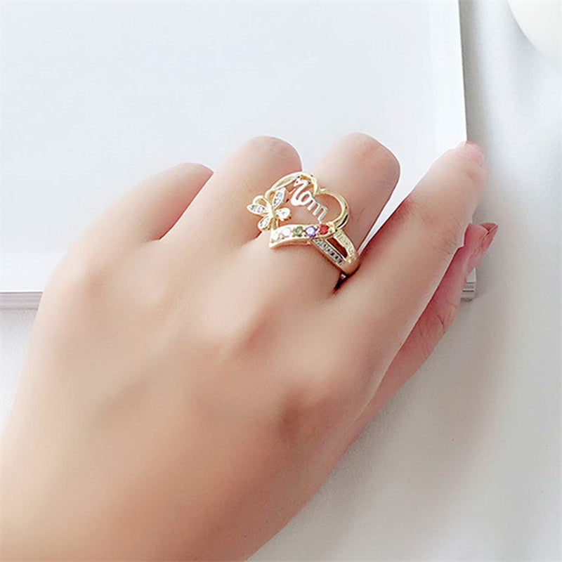 Mother'S Day Gift Hollow Heart English Letter Love Mom Rhinestone Butterfly Finger Ring Jewelry Gift