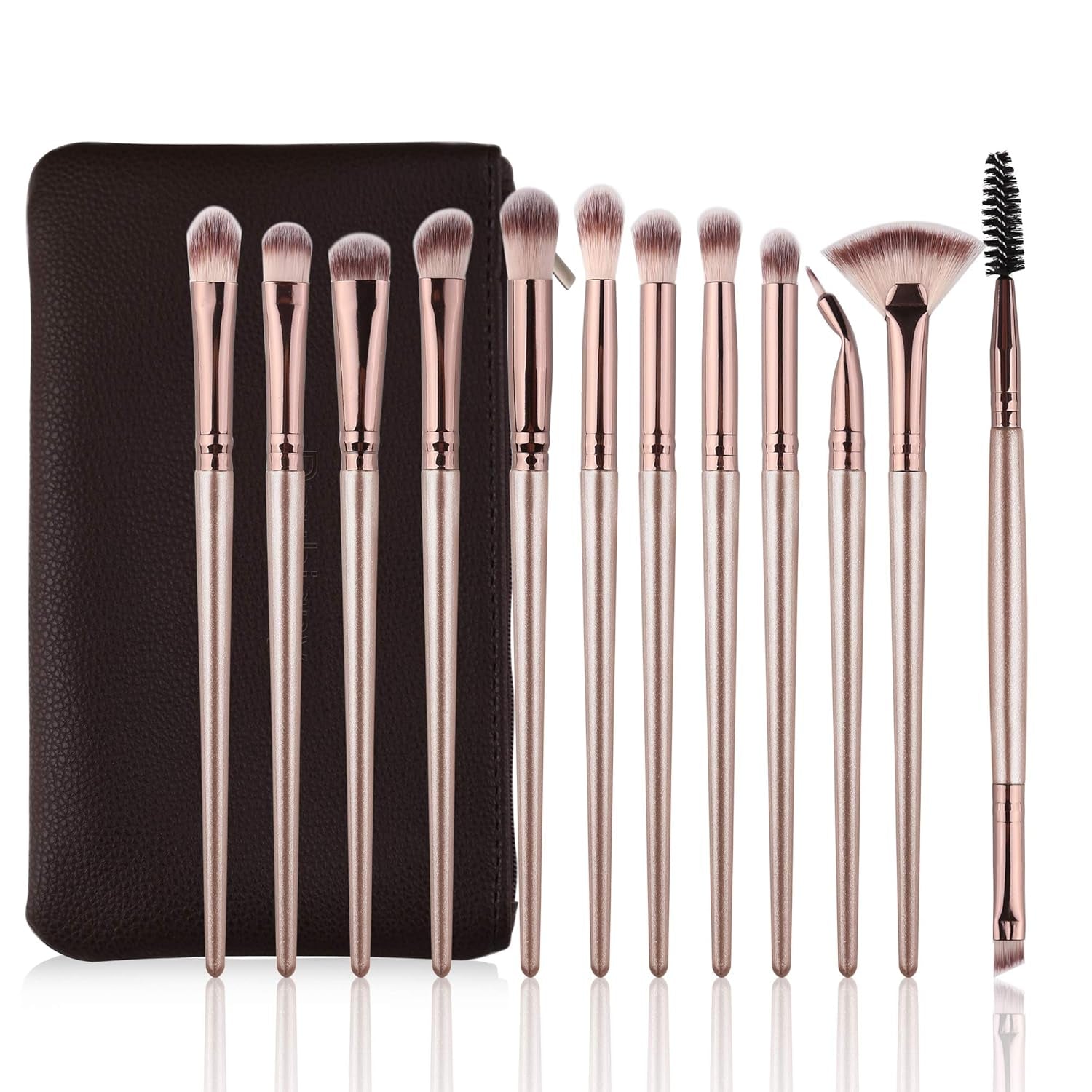 Professional 12-Piece Eye Makeup Brush Set with Carrying Bag - Includes Eyeshadow, Concealer, Eyebrow, Foundation, and Powder Brushes in Champagne Gold