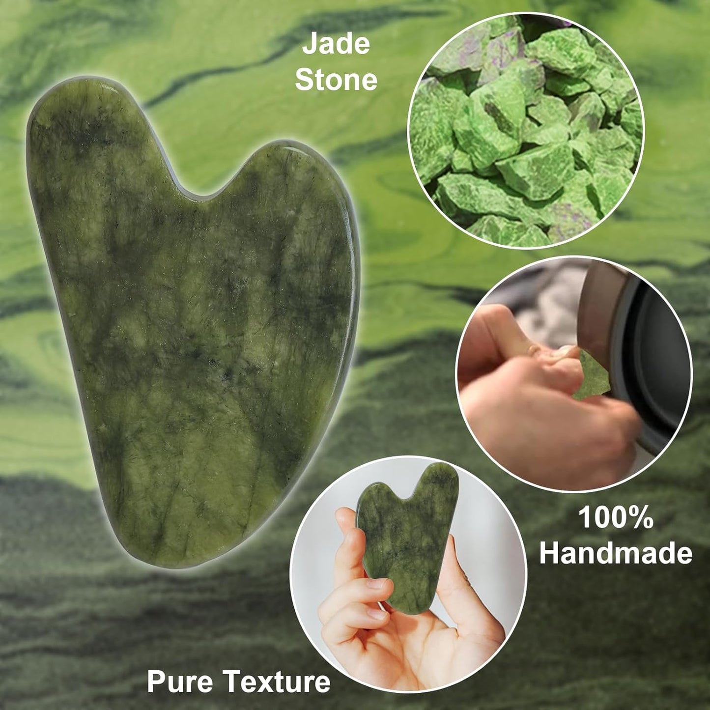 Gua Sha Facial Massage Tools - Jade Spa Kit for Skin Care, Puffiness Reduction, and Muscle Tension Relief