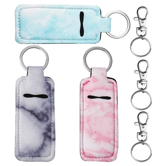 Set of 3 Keychain Holders for Chapsticks and Lip Balm - Stylish Lipstick Holders in Pink, Blue, and Grey