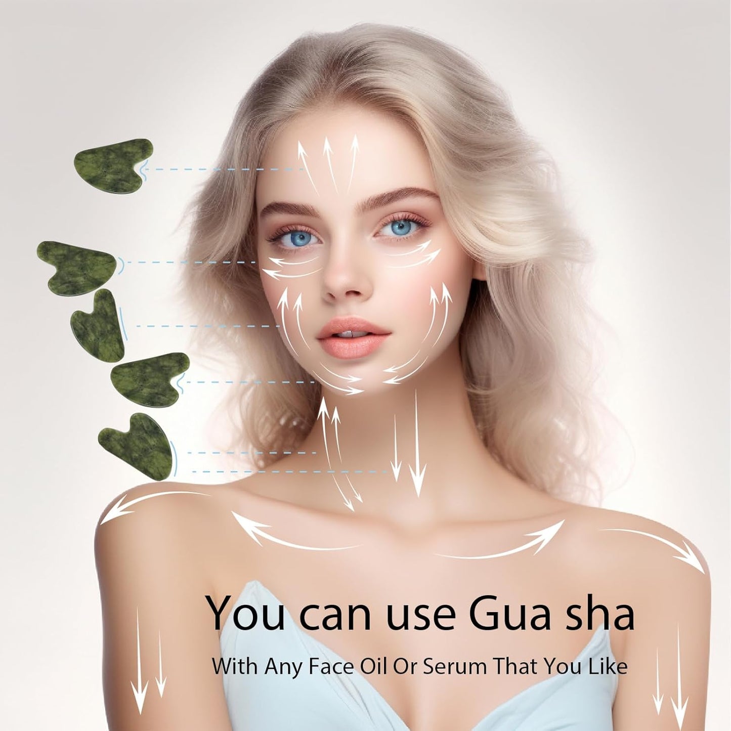 Gua Sha Facial Massage Tools - Jade Spa Kit for Skin Care, Puffiness Reduction, and Muscle Tension Relief